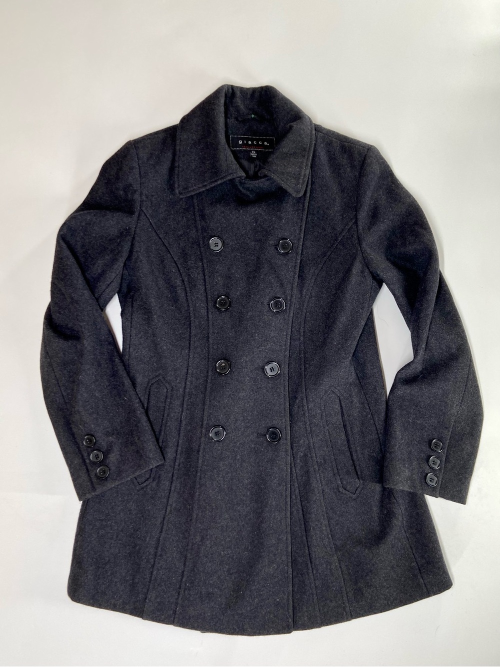 giacca Charcoal Dark Gray Double-Breasted Wool Peacoat